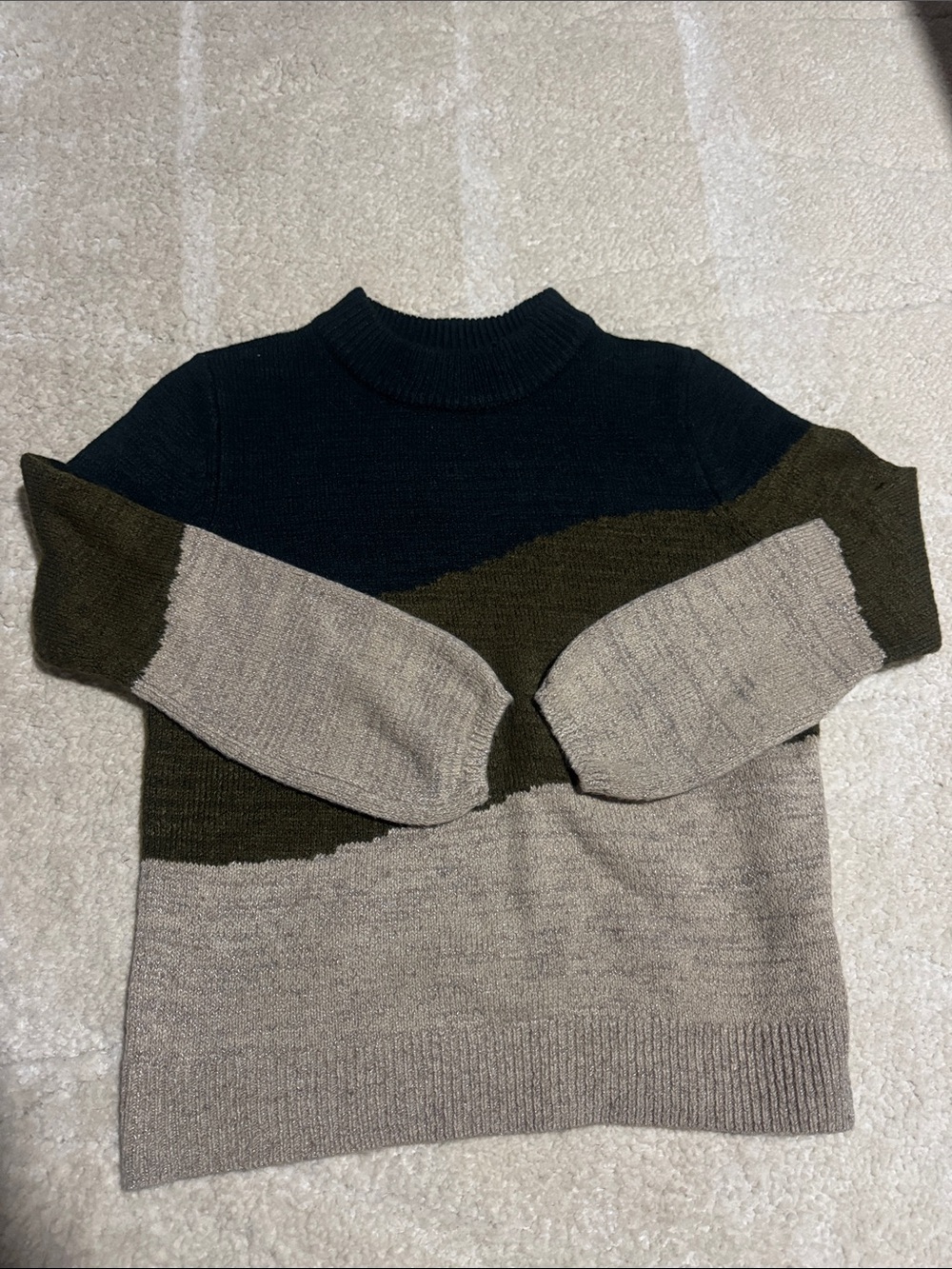 Women's Colorblock Turtleneck Sweater in Black, Olive & Taupe
